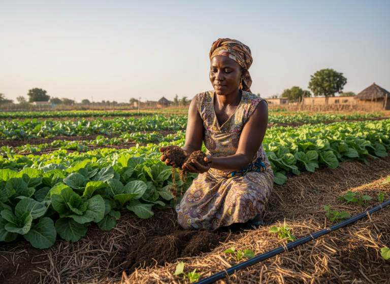 Agricultrice tenant un sol fertile dans une parcelle maraîchère
