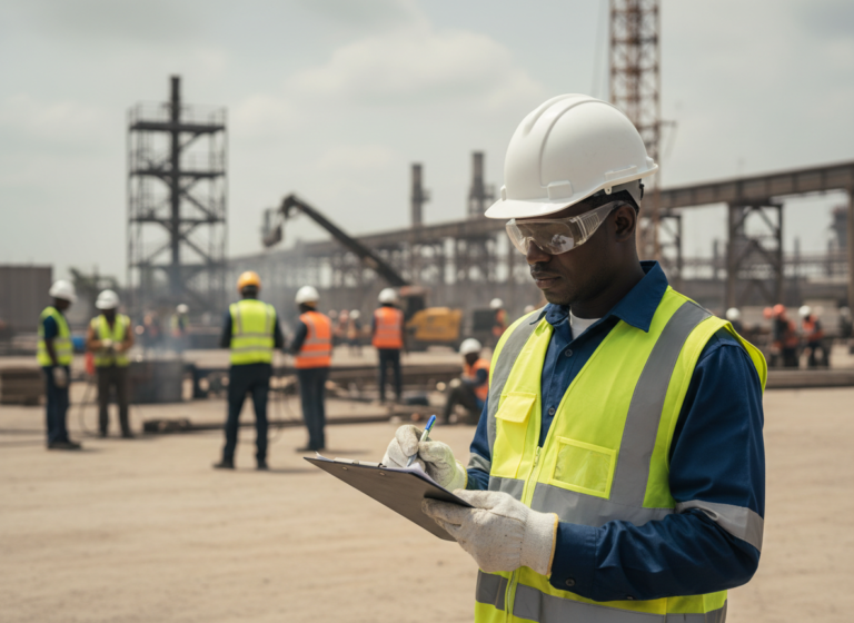 Responsable HSE en équipement de protection sur un site industriel